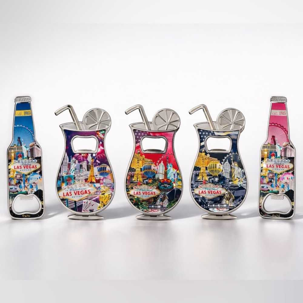 New with tags Las Vegas Souvenir Bottle Openers. Set if 5 good quality.